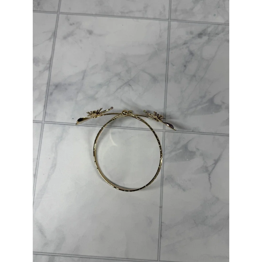 Purple Enamel Floral Double-Ended Gold Tone Arm Cuff Bangle For Women New